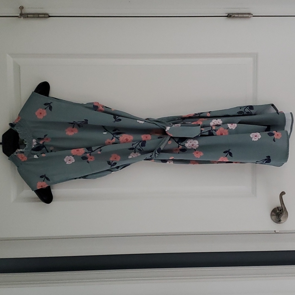 Shein Green Floral Sleeveless Dress- Size L
